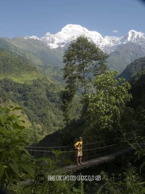 Trekking Santuario Annapurna. Al fondo Annapurna South y Hiun Chuli
